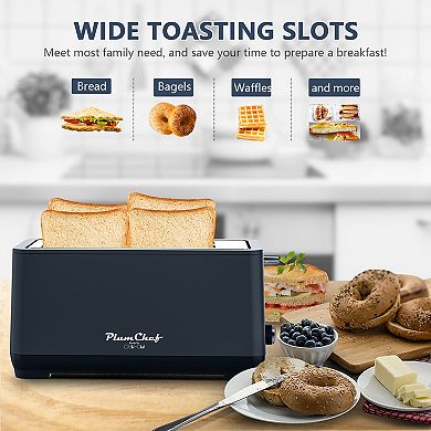 4-Slice Long Slot Toaster, 14.5x6x7.5 Inch 1500W with Warming Rack for Kitchen