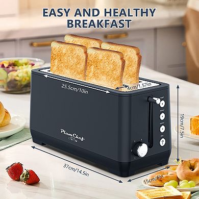 4-Slice Long Slot Toaster, 14.5x6x7.5 Inch 1500W with Warming Rack for Kitchen