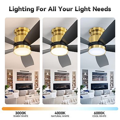 42 Inch Flush Mount Ceiling Fan with LED Light and Remote for Home