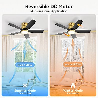 42 Inch Flush Mount Ceiling Fan with LED Light and Remote for Home