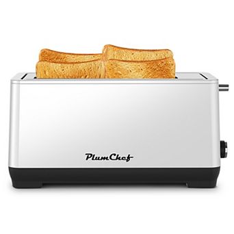 Long Slot Toaster 4 Slice Extra Wide 14.5 Inch Stainless Steel For Family Kitchen