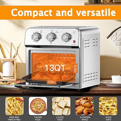 13QT Air Fryer Combo, 360° Hot Air Circulation, Adjustable Time Temperature For Kitchen