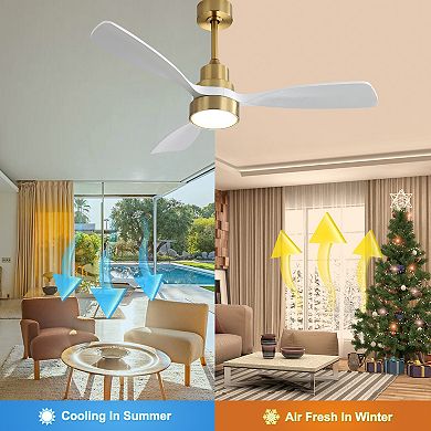 48 Inch Solid Wood Ceiling Fan with LED Light and Remote for Living Room