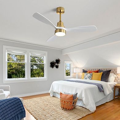 48 Inch Solid Wood Ceiling Fan with LED Light and Remote for Living Room