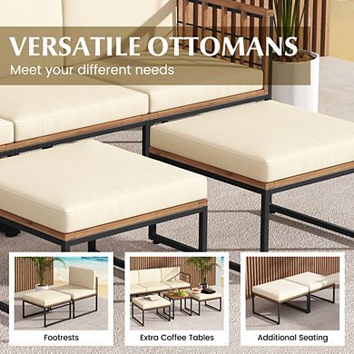6 Piece Acacia Wood Patio Set, Modular Outdoor Sofa with Ottomans & Coffee Table for Backyard