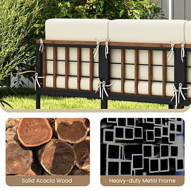 6 Piece Acacia Wood Patio Set, Modular Outdoor Sofa with Ottomans & Coffee Table for Backyard