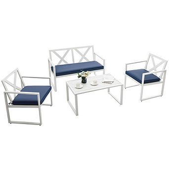 4 pc Patio Conversation Set, Heavy Duty Steel Outdoor Garden Seating
