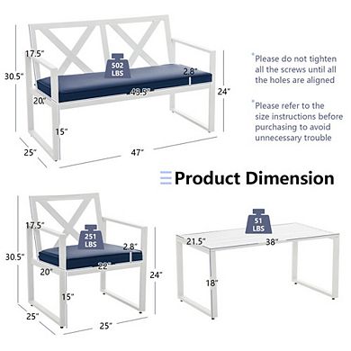 4 Piece Patio Conversation Set, Heavy Duty Steel Outdoor Garden Seating