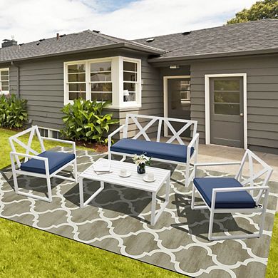 4 Piece Patio Conversation Set, Heavy Duty Steel Outdoor Garden Seating