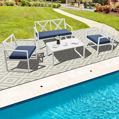 4 Piece Patio Conversation Set, Heavy Duty Steel Outdoor Garden Seating