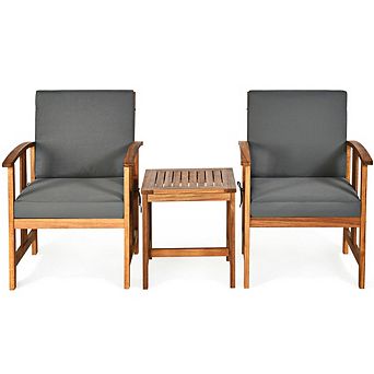 3 pc Solid Acacia Wood Patio Furniture Set - Outdoor Sectional Sofa
