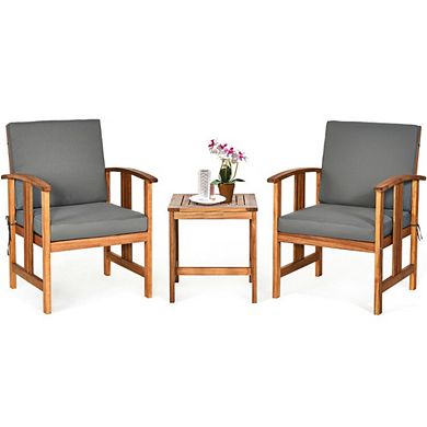 3 Piece Solid Acacia Wood Patio Furniture Set - Outdoor Sectional Sofa
