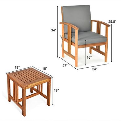 3 Piece Solid Acacia Wood Patio Furniture Set - Outdoor Sectional Sofa