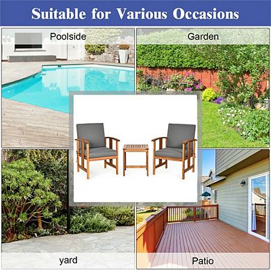 3 Piece Solid Acacia Wood Patio Furniture Set - Outdoor Sectional Sofa