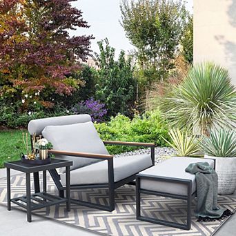 Outdoor Lounge Chair Set with Ottoman, 29x39x28 in Reclining Seating for Patio & Backyard