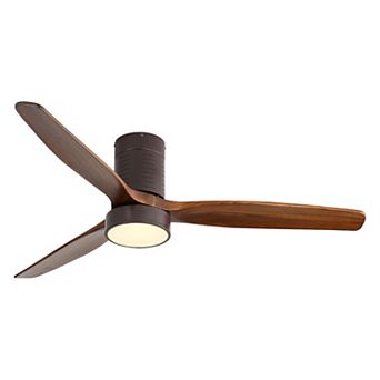 52 Inch Flush Mount Wood Ceiling Fan with LED Light and Remote for Living Room