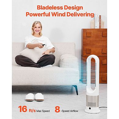 Bladeless Tower Fan Heater Combo, Quiet Oscillating Floor Fan with Remote & Timer