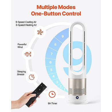 Bladeless Tower Fan Heater Combo, Quiet Oscillating Floor Fan with Remote & Timer
