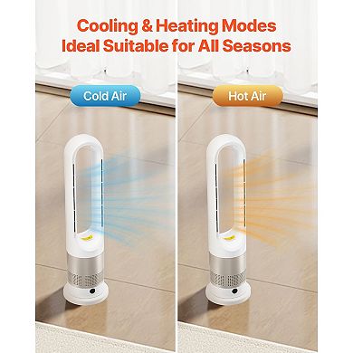 Bladeless Tower Fan Heater Combo, Quiet Oscillating Floor Fan with Remote & Timer