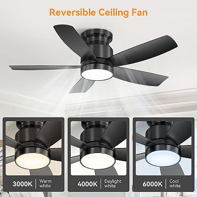 42 Inch Flush Mount Ceiling Fan with LED Light and Remote for Bedroom