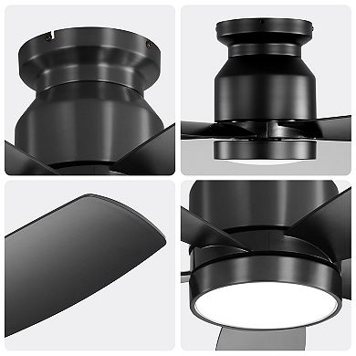 42 Inch Flush Mount Ceiling Fan with LED Light and Remote for Bedroom