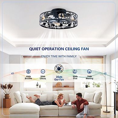 20 Inch Caged Ceiling Fan with Remote, 6 Speed Reversible Flush Mount Fan for Bedroom