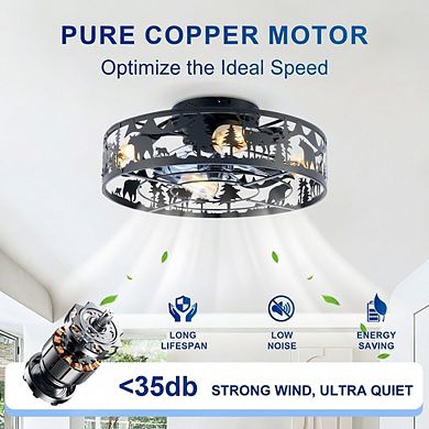 20 Inch Caged Ceiling Fan with Remote, 6 Speed Reversible Flush Mount Fan for Bedroom