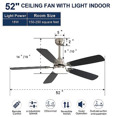 Modern 52 Inch Ceiling Fan With LED Light And Remote For Living Room