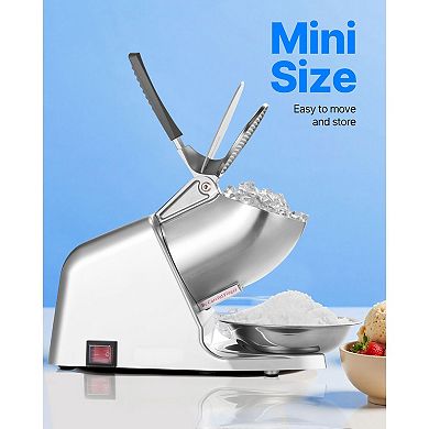 Ice Crusher Machine, 143lbs Per Hour Electric 2 Blades Snow Cone Maker for Home & Commercial Use