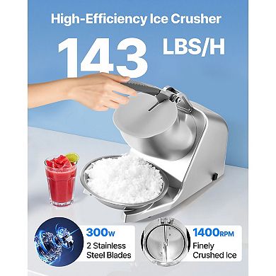 Ice Crusher Machine, 143lbs Per Hour Electric 2 Blades Snow Cone Maker for Home & Commercial Use