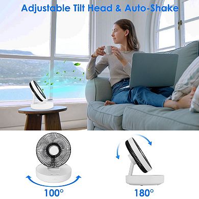 8.46 Inch Rechargeable Oscillating Desk Fan With Remote, LED Light For Office & Camping