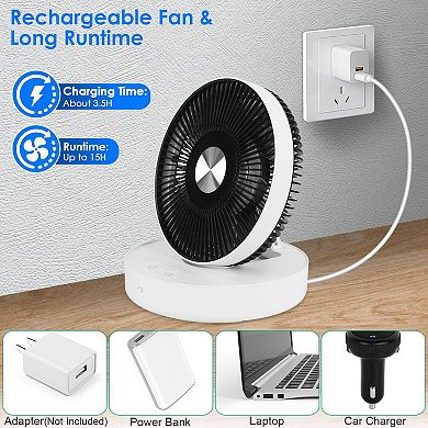 8.46 Inch Rechargeable Oscillating Desk Fan With Remote, LED Light For Office & Camping