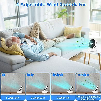 8.46 Inch Rechargeable Oscillating Desk Fan With Remote, LED Light For Office & Camping