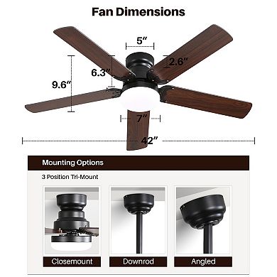 42 Inch Modern Ceiling Fan with LED Light & Remote for Bedroom
