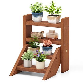 Four Tier Compact Easy-Assemble Wooden Plant Stand, Succulent Seedling Pot Rack for Window Balcony