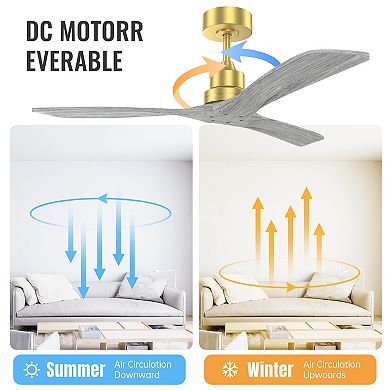 52 Inch Solid Wood Indoor Ceiling Fan, Without Light, Remote Control For Living Room