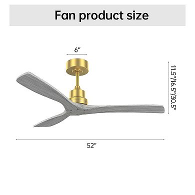 52 Inch Solid Wood Indoor Ceiling Fan, Without Light, Remote Control For Living Room