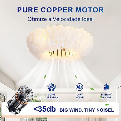 Feather Chandelier Ceiling Fan 20 Inch, Flush Mount for Living Room