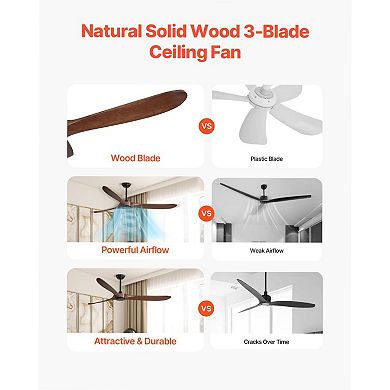 72 Inch Ceiling Fan without Light, 3 Blade Reversible DC Motor, Remote Control for Indoor Outdoor