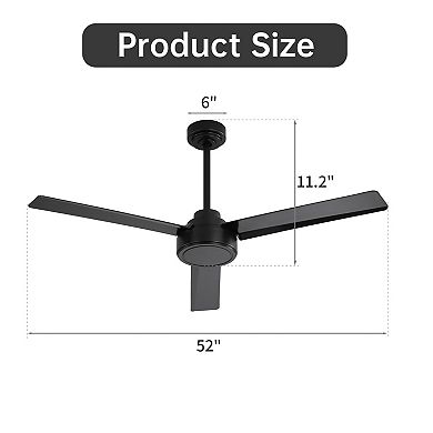 52-Inch Farmhouse Ceiling Fan Without Light Reversible Motor for Living Room