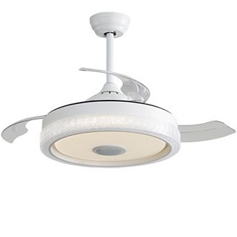42 Inch Smart Retractable Ceiling Fan with Music Speaker and LED Light, for Bedroom