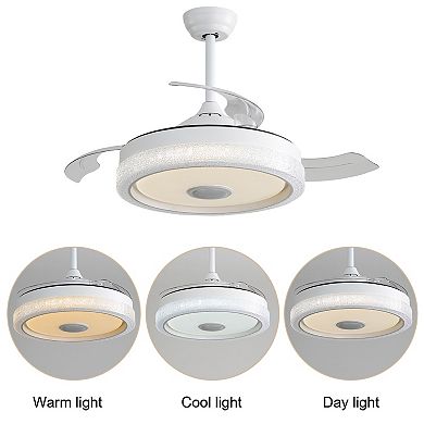 42 Inch Smart Retractable Ceiling Fan with Music Speaker and LED Light, for Bedroom