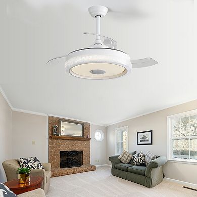 42 Inch Smart Retractable Ceiling Fan with Music Speaker and LED Light, for Bedroom