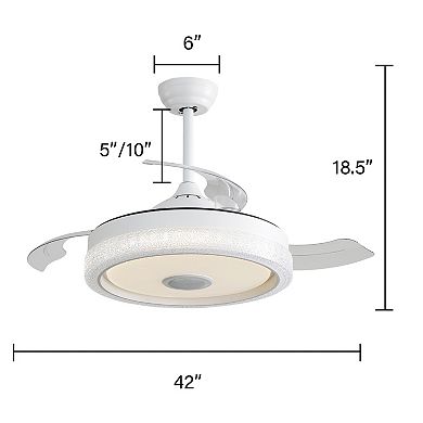 42 Inch Smart Retractable Ceiling Fan with Music Speaker and LED Light, for Bedroom