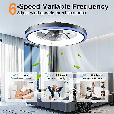Loheer 23.6 Inch Flush Mount Ceiling Fan With Lights, Dimmable RGB App Control, For Bedroom