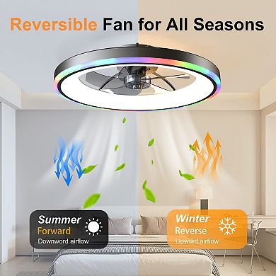 Loheer 23.6 Inch Flush Mount Ceiling Fan With Lights, Dimmable RGB App Control, For Bedroom