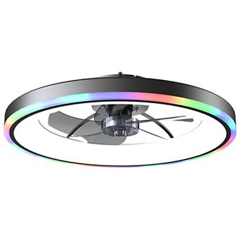 Loheer 23.6 Inch Flush Mount Ceiling Fan With Lights, Dimmable RGB App Control, For Bedroom