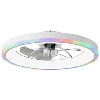 Loheer 23.6 Inch Flush Mount Ceiling Fan With Lights, Dimmable RGB App Control, For Bedroom