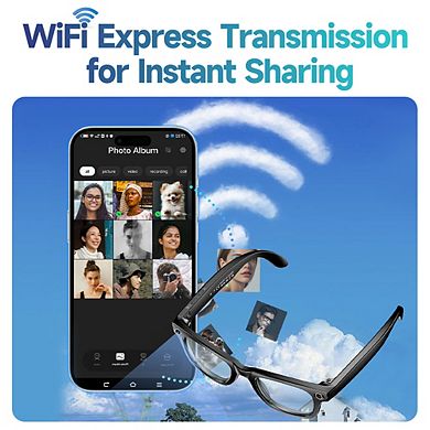 Smart Glasses with 8MP 4K HD Camera, for Translation, Bluetooth, Anti-Blue Light Lenses