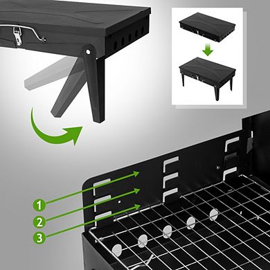 Portable Square Barbecue Grill with Lid, Adjustable Height Folding Camping BBQ Grill for Camping